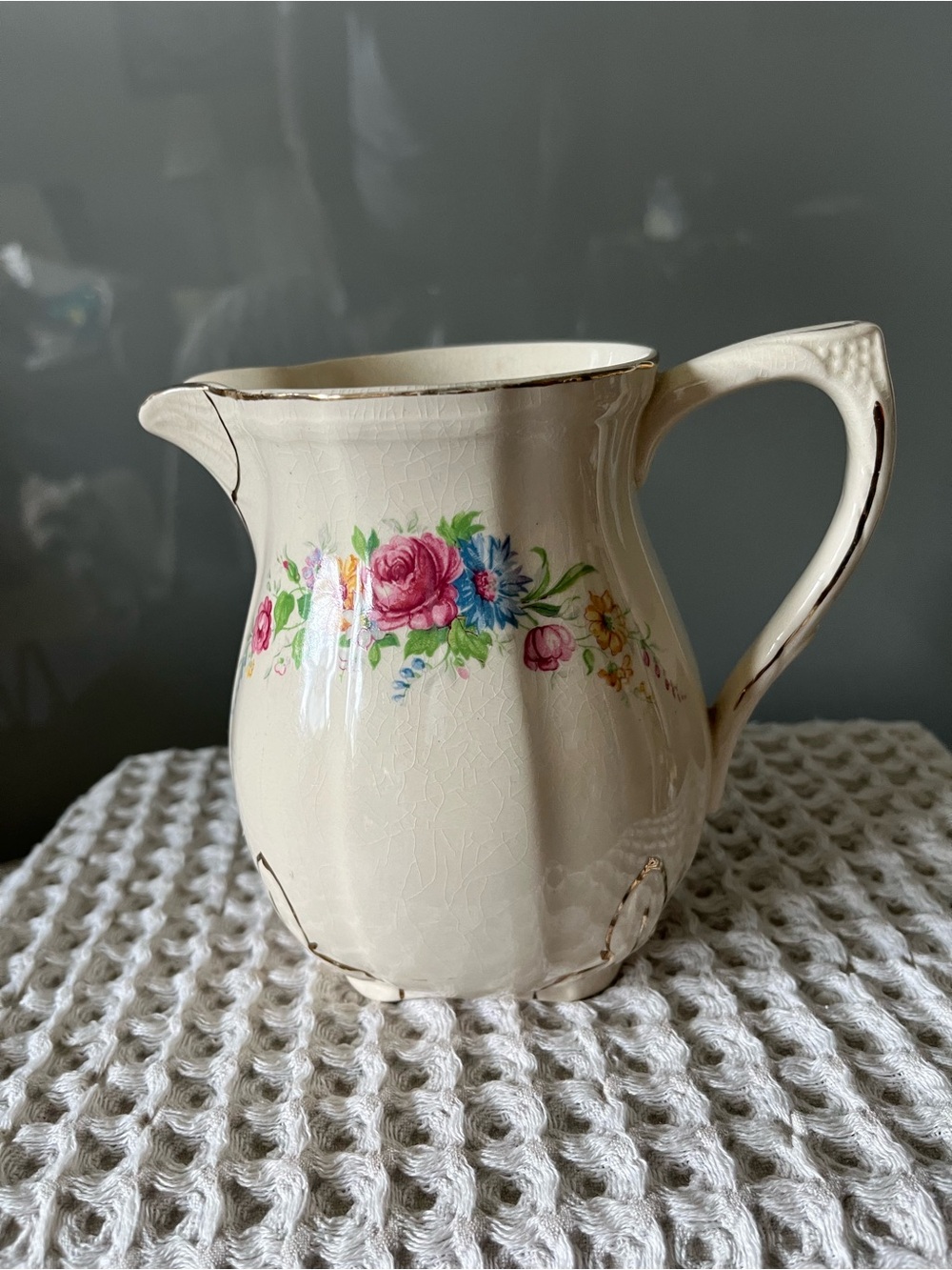 Vintage Alfred Meakin of England Cream Floral Ceramic Pitcher -255